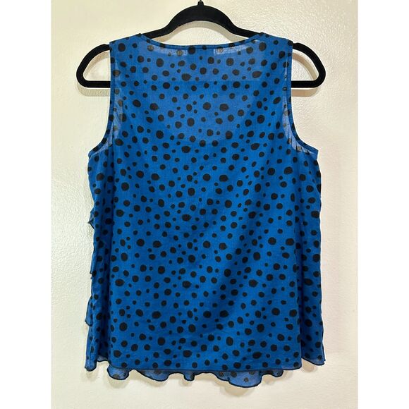 LOFT by Ann Taylor Women's Polka Dot Blouse With Ruffles Petite SZ M Black/Blue - Picture 3 of 3